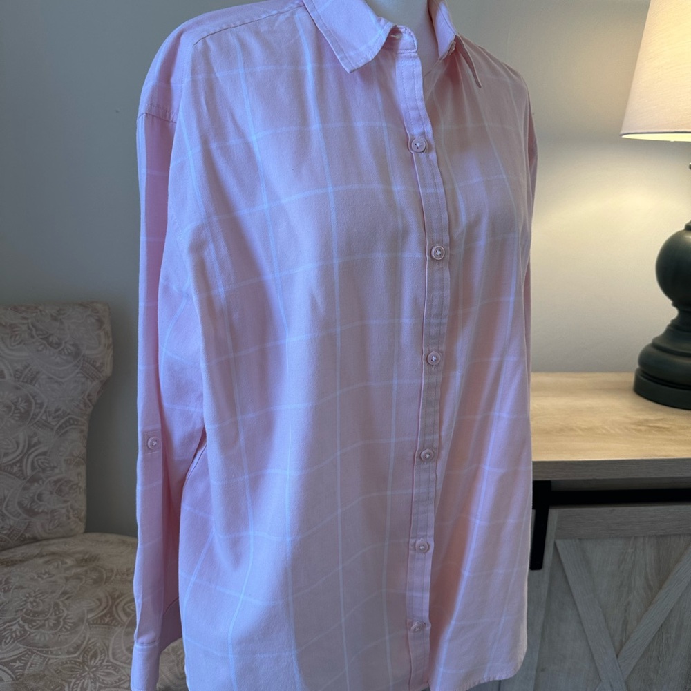 Gloria Vanderbilt Soft Pink Checkered Women's Shirt